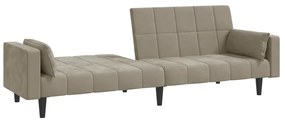 Sofá-cama 2 lugares com duas almofadas veludo cinzento-claro