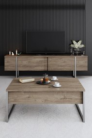 Conjunto de Mobiliário de Sala de Estar Luxe – Nogueira e Prateado – M