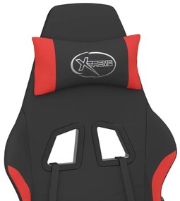 Cadeira de gaming c/ apoio para os pés tecido preto e vermelho