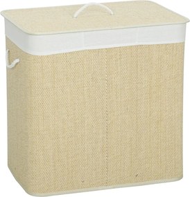 Cesto de Roupa Suja com Tampa 144L de Bambu com 3 Compartimentos 60x40x60 cm Creme