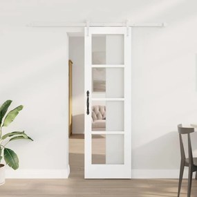 Porta Deslizante vidaXL com Conjunto de Ferragens Branca 61x198.5 cm Madeira Sólida de Pinus
