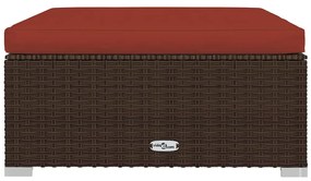4 pcs conjunto lounge jardim c/ almofadões vime PE castanho