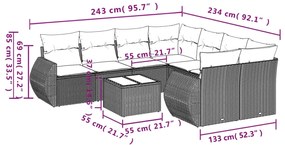 9 pcs conj. sofás jardim com almofadões vime PE cinzento-claro