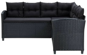 6 pcs conjunto lounge de jardim c/ almofadões vime PE preto