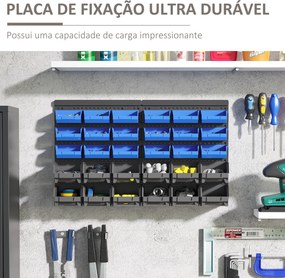Organizador de Ferragens para Parede com 30 Caixas de 2 Tamanhos Diferentes 63x18x37,5 cm Azul e Cinza