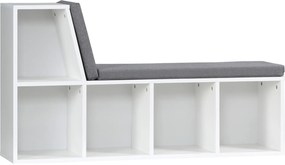 Banco 2 em 1 com 5 compartimentos de arrumação e 2 almofadas, 108 x 30 x 60 cm, branco e cinzento