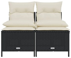 4 pcs conjunto de sofás para jardim c/ almofadões vime PE preto