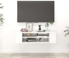 Móvel de TV p/ parede 100x30x26,5 cm contrap. branco brilhante