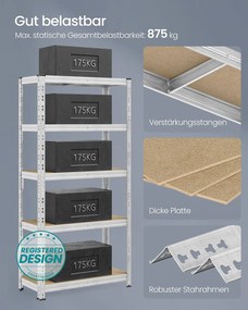 Conjunto de 2 estantes para cargas pesadas até 875 kg com prateleiras ajustáveis 40 x 90 x 180 cm Prateado