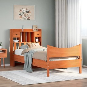 Cama sem colchão 75x190 cm madeira de pinho maciça castanho-mel