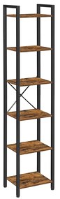 Estante de 6 prateleiras com espaço de exibição | VASAGLE | 40 x 30 x 187,5 cm | castanho rústico e preto | LLS101B01.