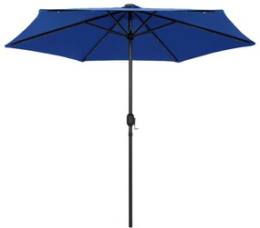 Guarda-sol jardim c/ luzes LED/poste alumínio 270 cm azul-ciano