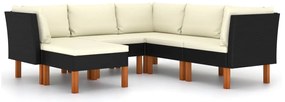 6 pcs conjunto lounge de jardim c/ almofadões vime PE preto
