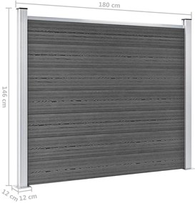 Conjunto painel de cerca 353x146 cm WPC preto