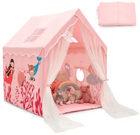 Tenda para crianças com tapete acolchoado removível 121 x 105 x 137 cm rosa