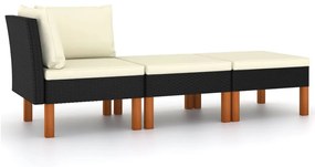 vidaXL 3 pcs conj. lounge jardim vime PE e madeira de eucalipto maciça