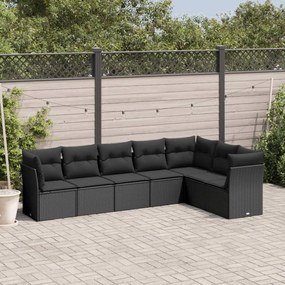vidaXL 7 pcs conjunto de sofás p/ jardim c/ almofadões vime PE preto