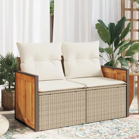vidaXL Sofá de jardim de 2 lugares com almofadões vime PE bege