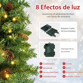 Árvore de Natal 64 cm Pequena Pré-iluminada para Mesa com 50 Luzes LED 8 Modos de Luz Base de Cimento Verde