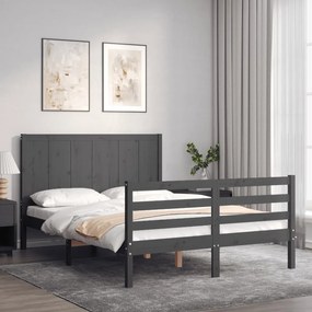 Estrutura de cama de casal c/ cabeceira madeira maciça cinzento