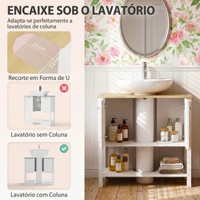 Móvel Inferior para Lavatório com Prateleira Aberta e 2 Portas, para Lavatório (NÃO INCLUIDO) com ou sem Coluna, 80 x 40 x 80 cm, Branco