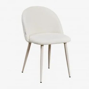Pack De 2 Cadeiras De Jantar Estofadas Em Tecido Bouclé Kana Deluxe Beige Creme & Caracóis Blanco - Sklum