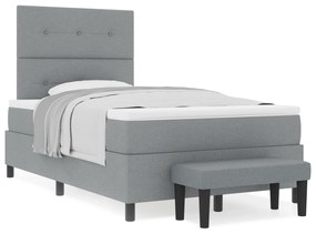 Cama Box Spring com Colchão &amp; Banco Cinza-claro 120x190 cm Tecido