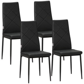 HOMCOM Conjunto de 4 Cadeiras de Sala de Jantar Estofadas em Couro Sintético Cadeiras de Cozinha com Encosto Alto e Pés de Aço Carga Máxima 120kg 41x50x97cm Preto