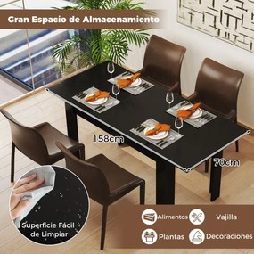 Mesa de jantar extensível Mesa de cozinha moderna com tampo ajustável Pernas em forma de L 110 KG Carga 158 x 70 x 76 cm Preto