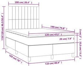 Cama boxspring com colchão 120x190 cm tecido cinzento-claro