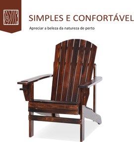 Cadeira  Jardim  Adirondack de Madeira com Apoio para os Braços Encosto Alto para Terraço Balcão Exterior 72,5x97x96cm Castanho