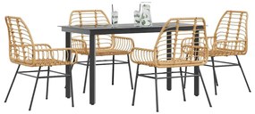 Conjunto jantar jardim 5 peças vidro vime PE castanho