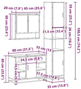 3 pcs conjunto móveis casa de banho derivados de madeira preto