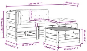 4 pcs conj. lounge jardim com almofadões madeira douglas maciça