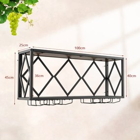 Garrafeira de parede para 39 garrafas de vinho Estante para vinhos com suporte para garrafas e 12 copos para cozinha Sala de jantar 100 x 25 x 45 cm C