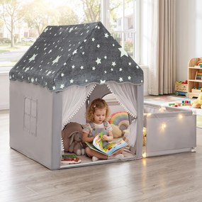 Casa de Jogos Infantil 2 em 1, 169 x 120 x 136 cm, Teto Fluorescente, Cinzento