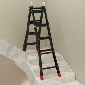 Escada Telescópica de Alumínio 4 m Escada Extensível Dobrável com 4 Degraus Ajustáveis Preto e Vermelho