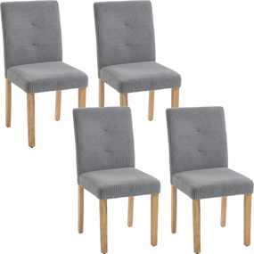 HOMCOM Conjunto de 4 Cadeiras de Jantar Modernas Encosto Alto Estofadas em Tecido Canelado Tipo Veludo 44x56x90 cm Cinza | Aosom Portugal