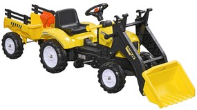 HOMCOM Trator a Pedais para Crianças acima de 3 Anos Trator Infantil com Reboque e Pá Escavadora 167x41x52 cm Amarelo e Preto