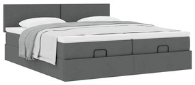Estrutura de cama otomana com colchões tecido cinzento escuro