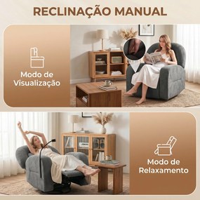 Poltrona Relax Reclinável 3 em 1 com Função de Baloiço Rotação 360° Suporte para Telemóvel Assento Amplo Cinzento