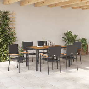 Conjunto de Jantar de Jardim vidaXL 7 Peças Preto em Rattan Poly