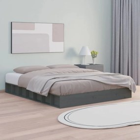 vidaXL Estrutura de cama 140x200 cm madeira maciça cinzento