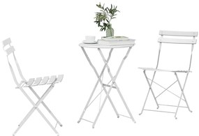 Conjunto de Bistro Dobrável de 3 Peças vidaXL Branco Aço