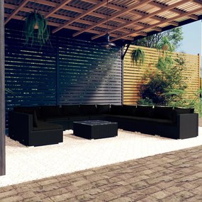 vidaXL 12 pcs conjunto lounge de jardim c/ almofadões vime PE preto