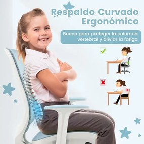 Cadeira giratória de secretária para crianças com rodas reguláveis em altura com travões Apoios de braços lisos 57 x 57 x 80-92 cm Azul