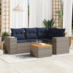 vidaXL 5 pcs conjunto sofás p/ jardim c/ almofadões vime PE cinzento