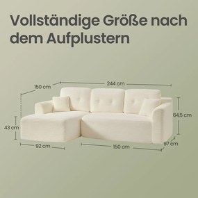Sofá modular de canto com Chaise long à esquerda, 244 cm de largura 150 x 244 x 73 cm branco creme