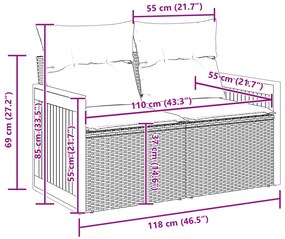 Conjunto de Sofá de Jardim vidaXL 13 Peças com Almofadas Preto Vime PE