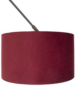 Candeeiro de suspensão preto com abajur de veludo vermelho com dourado 35 cm - Blitz Clássico / Antigo